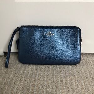 Metallic blue Coach wristlet wallet